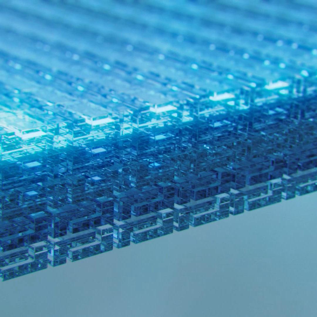 Ilustração gerada por computador de camadas de tratamento ultrafinas comprimidas graças ao bombardeamento de iões do ZEISS DuraVision.