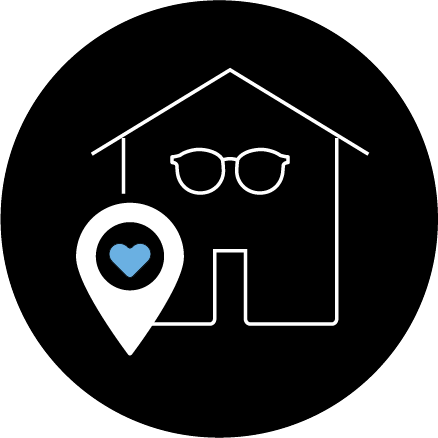 Ilustração de uma óptica com um indicador de localização. 