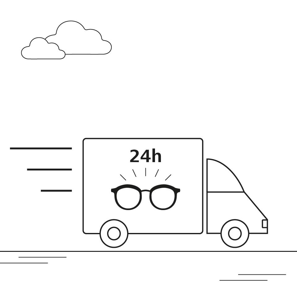 Ilustração de uma carrinha de entrega de lentes.