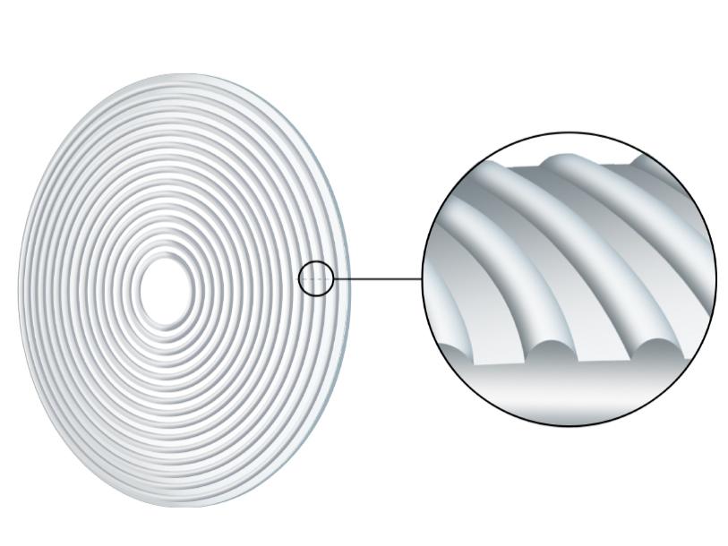 Ilustração que mostra a zona funcional de uma lente ZEISS MyoCare com zonas alternadas de desfocagem e correção.