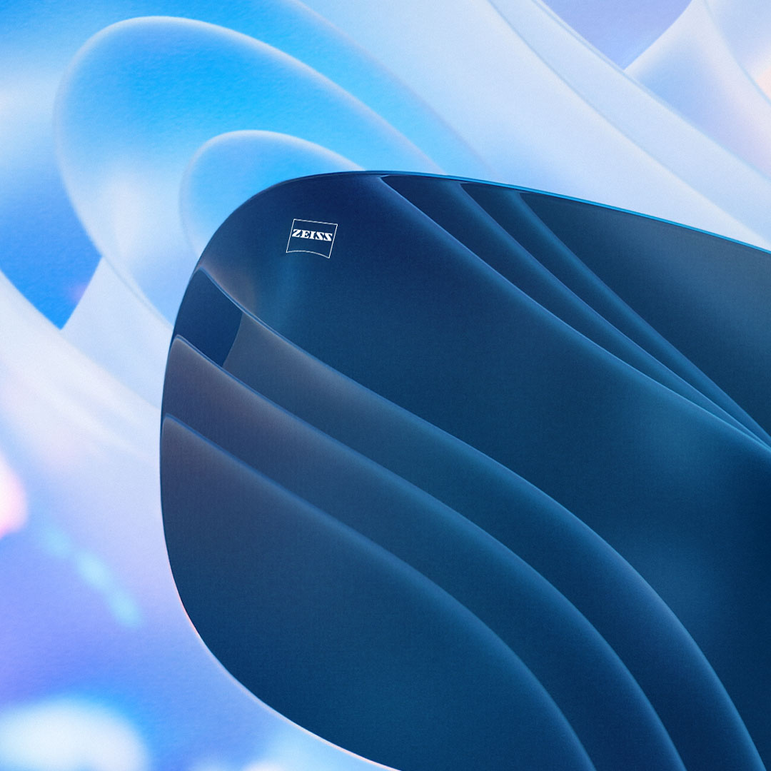 Representação gerada por computador de uma lente colorida a bloquear eficazmente o brilho visível do fundo.