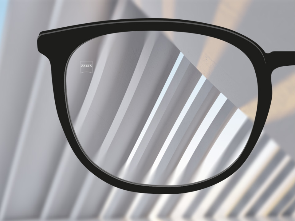 Imagem totalmente nítida através da lente ZEISS ClearView Monofocal, exceto o exterior da lente.