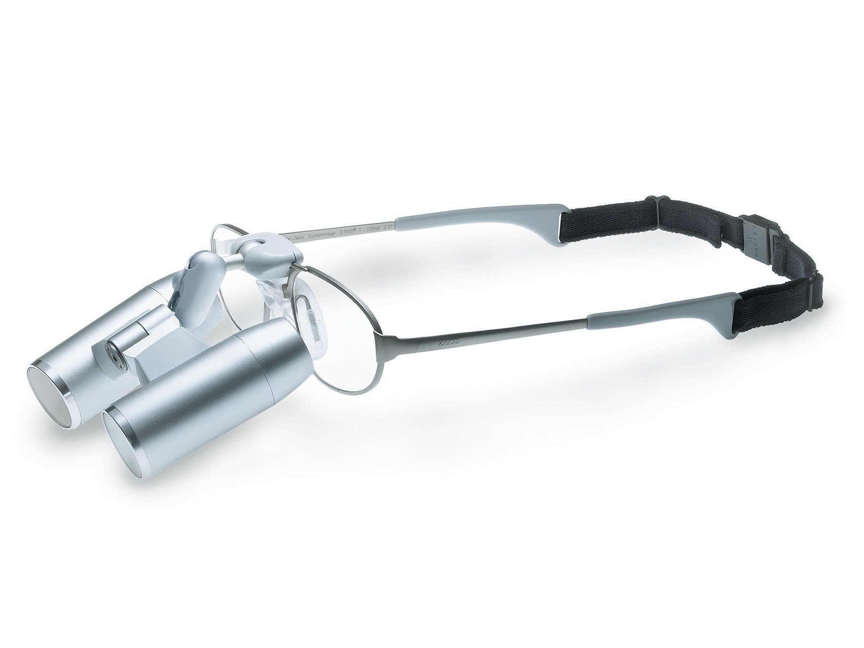 Spectacle lenses with a lace and ZEISS Head-worn loupes mounted on the frame.